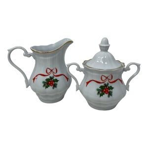 Walbrzych Christmas Holiday Sugar & Creamer Set. Vintage.